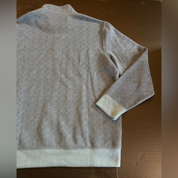 Lands' End Men's Bedford Rib Quarter Zip Pullover Sweater Blue Herringbone L - Picture 10 of 13